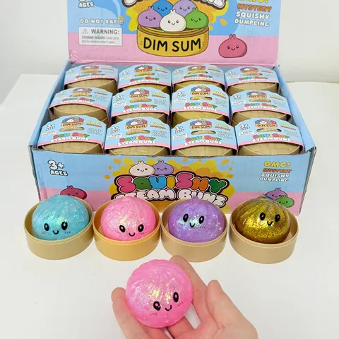 Brinquedo Sensorial Anti-stress de Massa TPR Macia em Formato de Dumpling com Glitter e Caixa – Presente para Alívio do Estresse