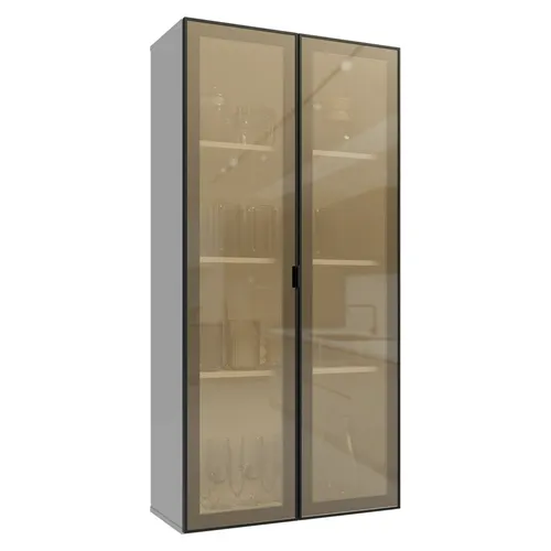 Módulo Cristaleira 70 cm 2 Portas Branco/Preto Vidro Reflecta Bronze Vinil Madesa