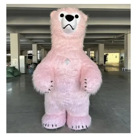 Fantasia de Mascote de Urso Rosa Inflável para Adultos, Cosplay de Desenho Animado, Natal, Aniversário, Sem Bateria, Sem Carregador