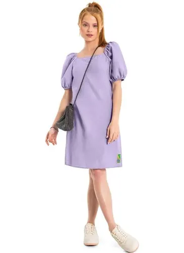 Vestido Juvenil com Manga Bufante (Roxo) Gloss