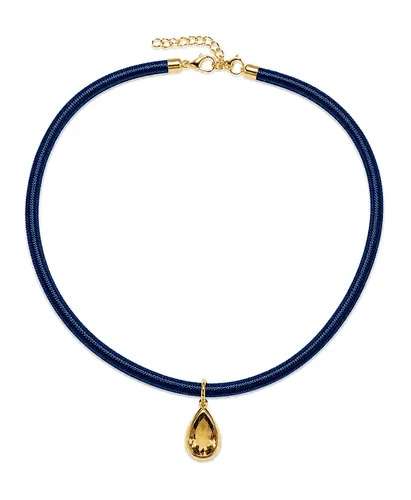 Chocker Corda 40cm com Pingente Gota Citrino 11 mm em Prata de Lei com Banho de Ouro