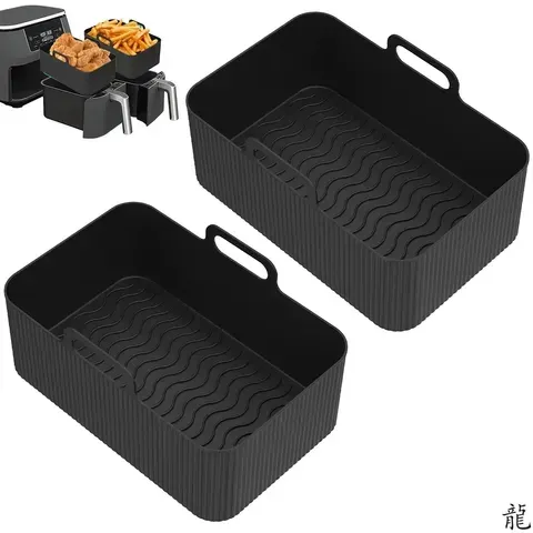 2 unidades de panela de silicone para fritadeira de ar, forro para fritadeira de ar, cesto de silicone resistente ao calor para fritadeira de ar, assadeira retangular para forno e micro-ondas.
