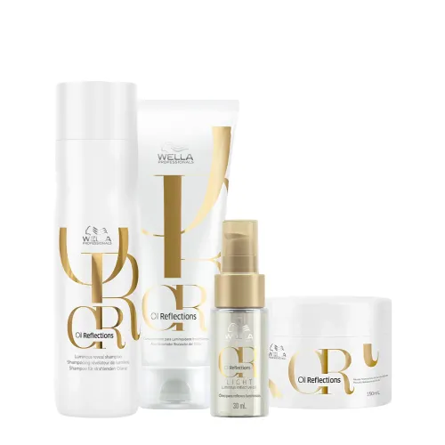 Kit Wella Professionals Oil Reflections Home Care Light Shampoo 250ml Condicionador 200ml Máscara 150ml Óleo 30ml