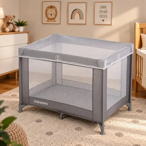 Berço Portátil Basic Cinza Galzerano Chiqueiro Cercado Bebê