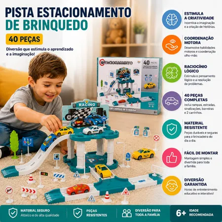Pista Brinquedo Estacionamento Infantil 40 Pecas Diversao Educativo Carros Montagem