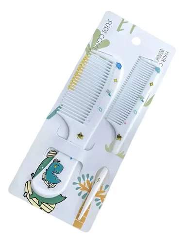 2 Pente Infantil Cabelo Bebê Criança Menino Menina Colorido Cor Azul - Dinossauro