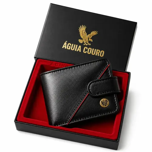 Carteira Masculina Águia Couro Legítimo Vaqueta Preta com Zíper