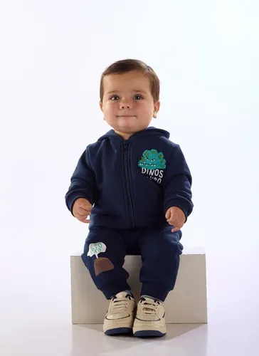 Conjunto Explosão para Bebê Menino com Jaqueta e Calça Azul Marinho Três e Já