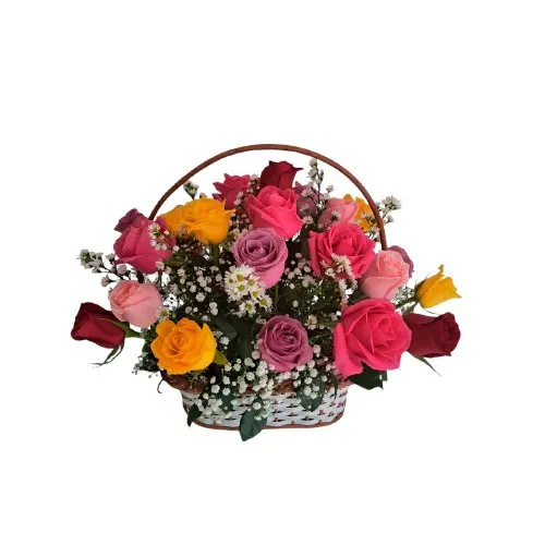 Cesta com 24 rosas coloridas