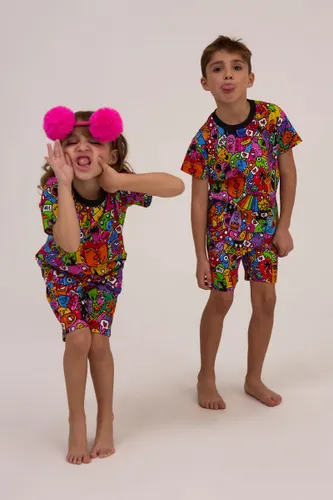 Shorts com Elastico Infantil Pijama Estampa Mundo dos Doodles