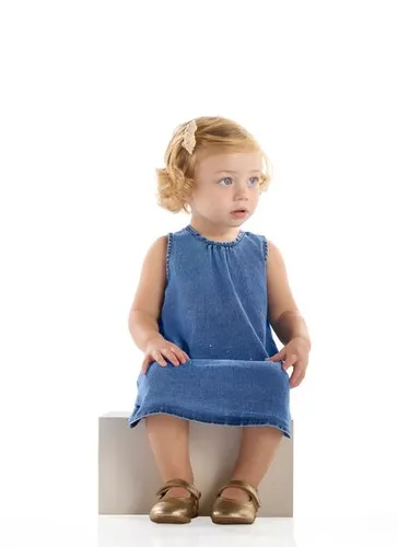 Vestido Jeans com Strass para Bebê Azul