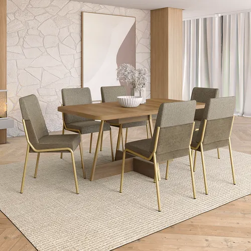 Conjunto Sala de Jantar 6 Cadeiras Boston Carraro Carvalho Dourado