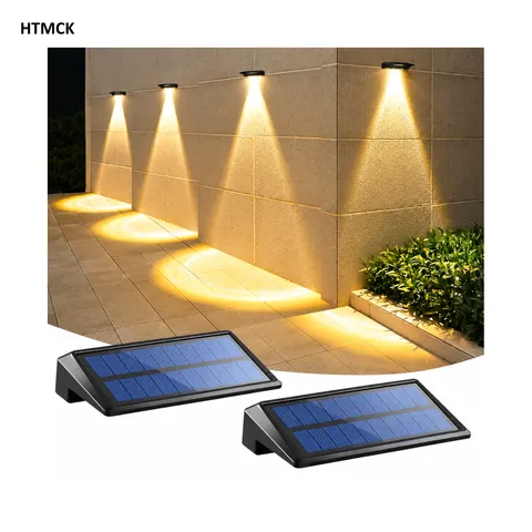 Conjunto de 2 luminárias solares para cercas e paredes, 4 LEDs, à prova de água, para uso exterior, ideal para iluminação de jardins, caminhos e decoração de postes de cerca.