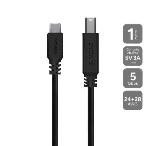 Cabo USB Tipo-C para USB B 3.0 PCYES 1M P3UCBP-1