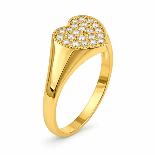 Anel Coração Cravejado com Zircônias em Ouro 18k