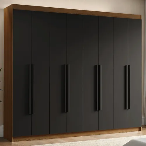 Guarda-Roupa Casal 8 Portas Batentes Rustic/Preto/Preto Venus Madesa