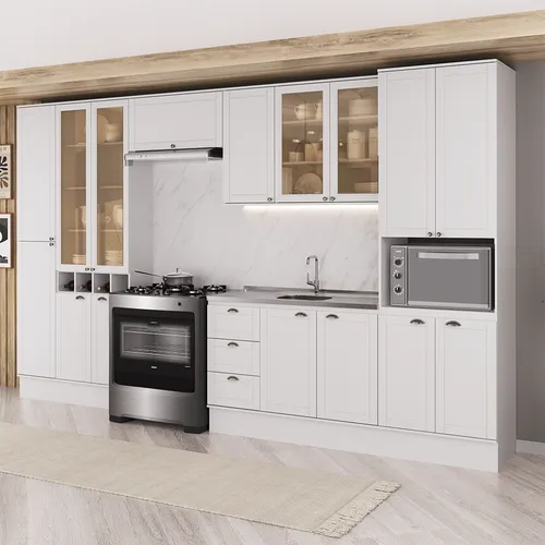 Armário de Cozinha Completa com Balcão Milla Duo Light Carraro Branco