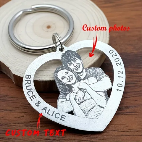 【Produto Personalizado】Chaveiro em Aço Inoxidável com Formato de Coração Personalizado – Fotos Personalizadas de Família e Casais com Texto e Data Personalizáveis – Presente para o Dia dos Namorados/Natal – Um Presente Comemorativo para Família, Casais e Animais de Estimação