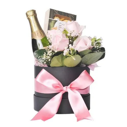 Box Preto com Laço Rosa