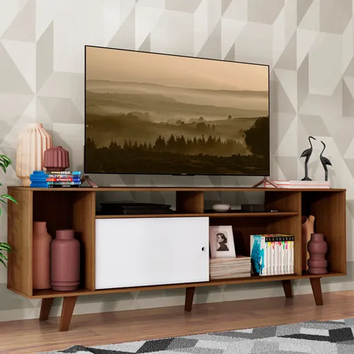 Rack para TV até 65 Polegadas Madesa Cancun com Pés Rustic/Branco 6E5Z