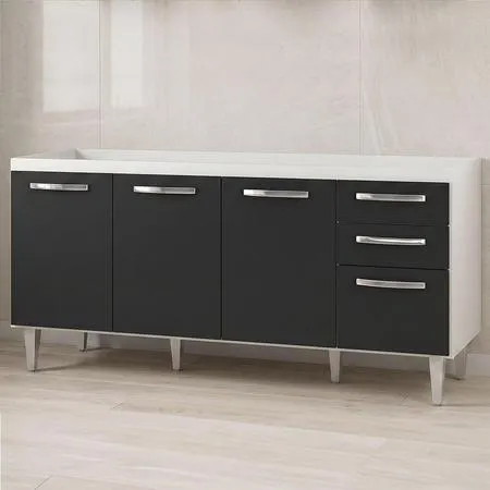 Balcão Gabinete para Pia Áustria sem Tampo 160cm 4 Portas 2 Gavetas Branco/Preto - Lumil Móveis