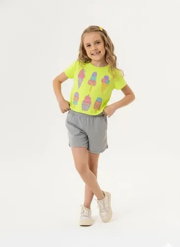 Conjunto Infantil para Menina com Blusa e Shorts (Amarelo) Guloseima