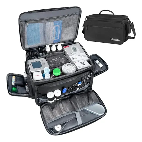 Bolsa de Primeiros Socorros, Profissional com Múltiplos Compartimentos, Bolsa Médica Portátil Impermeável com Alça Tiracolo Removível para Clínicas, Enfermagem e Uso Residencial, Mancro 1232