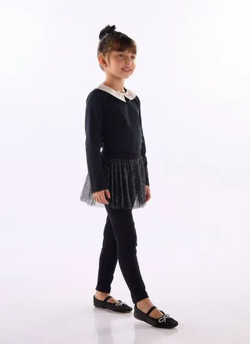 Blusa infantil com gola bordada Preto