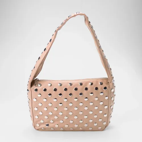 Bolsa de Ombro Gabriela Média Detalhe Tachas Bege