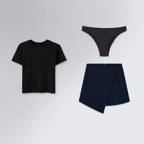 Conjunto All Day Saia Mini Kyoto, Blusa Skin Cropped e Calcinha Brief