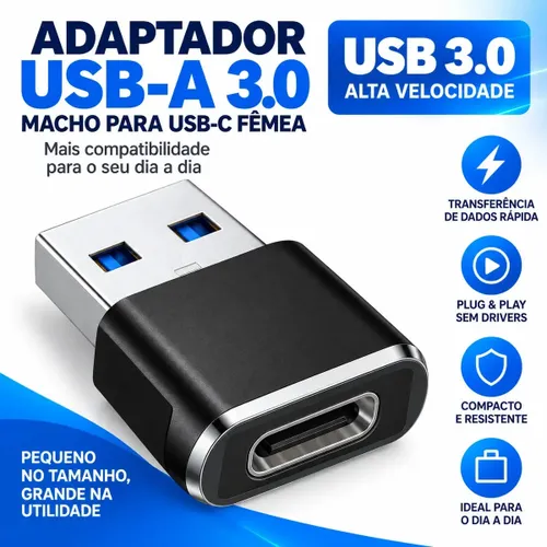Adaptador Tipo C para Usb Conector Otg Usb C Femea para Usb 3.0 Macho Usbc X Usb-a