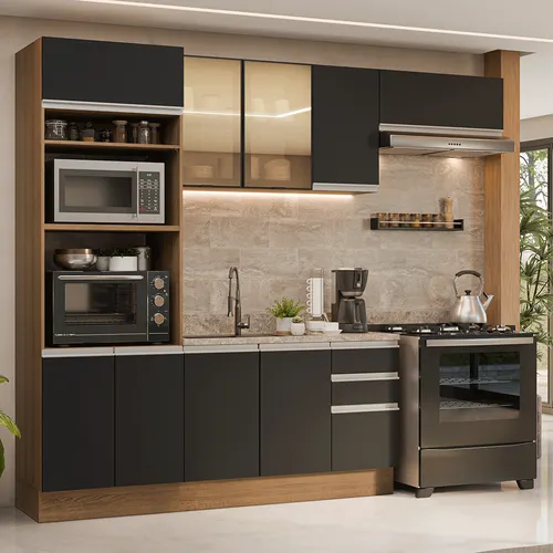 Armário de Cozinha Completa 270 cm Rustic/Preto Glamy Madesa 18