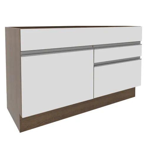 Balcão Gabinete de Pia Madesa Glamy 120 cm 1 Porta 2 Gavetas (Sem Tampo e Pia) Rustic/Branco