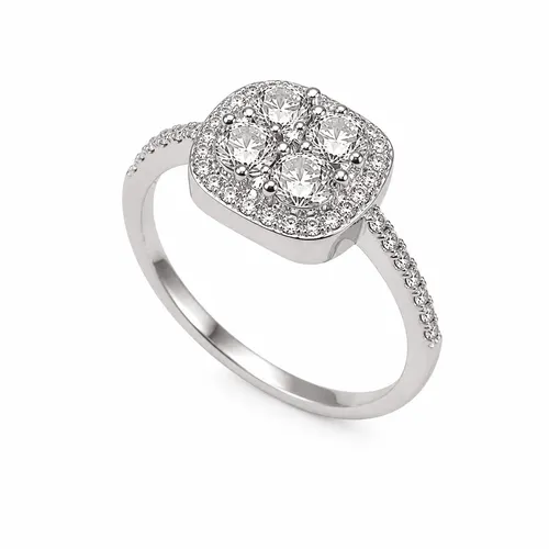 Anel quadrado metade zircônias e liso em prata 925