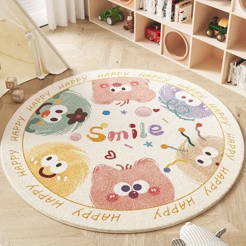 Tapete Redondo Estampado com Criaturas de Desenho Animado Sonhadoras e Fantásticas para Sala de Estar Casual, Decoração e Reforma de Casa
