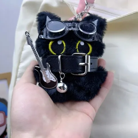 Chaveiro de Gato Preto Estilo Punk, Gato Fofo de Olhos Grandes, Pingente para Bolsa, Chaveiro de Teclado, Brinquedo Antiestresse e de Descompressão, Presente