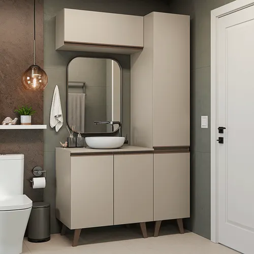 Conjunto Gabinete para Banheiro 120cm 5 Portas Crema Nice Madesa 03