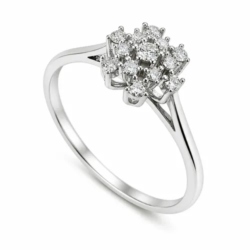 Anel Flor 7 mm com 13 Diamantes em Ouro Branco 18K