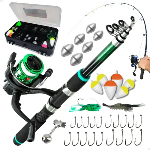 Kit de Pesca Completo Pescamping com Vara Telescópica de 1.7 m e Molinete