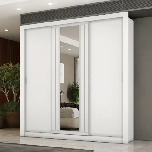 Guarda Roupa Casal 3 Portas Doha Lux 2 Gavetas Carraro Ripado Branco