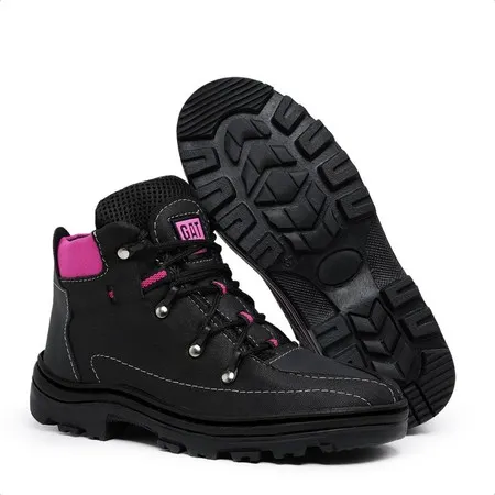 Bota Coturno Feminino Adventure Tênis Cano Curto Preto Rosa do 33 ao 40