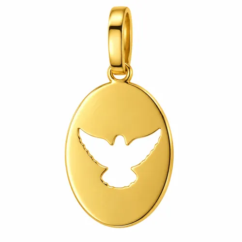 Pingente Placa Oval Vazada Espírito Santo em Ouro 18K