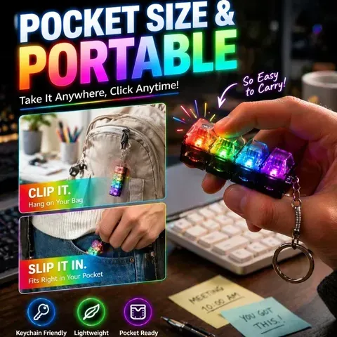 Chaveiro com teclado de 4 botões, teclado RGB com luzes, brinquedo antiestresse para alívio do stress, descompressão e relaxamento.