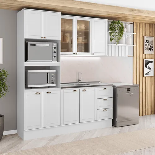 Armário de Cozinha Completa com Balcão Milla Harbor Carraro Branco