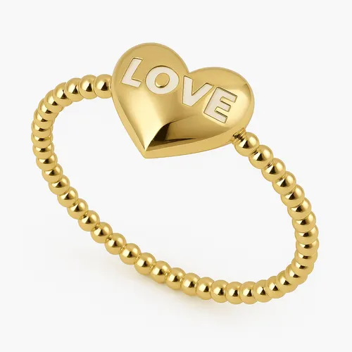Anel Coração Love em Ouro 18k de 9 mm com Aro de Esferas