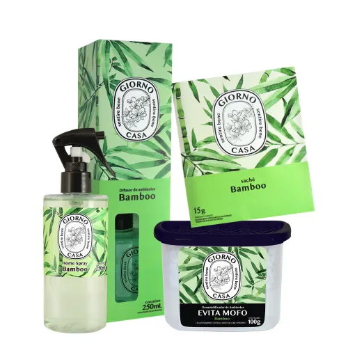 Kit Giorno Casa Sentire Bene Bamboo Difusor Sachê Home Spray e Desumidificador (4 Produtos)