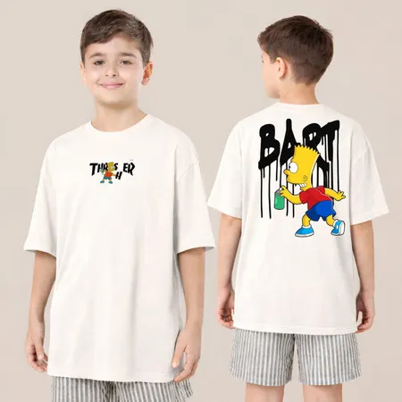 Camiseta Infantil Bart Grafitti Camisa 100% Algodão Personagem Amarelo Blusa Streetwear Estilo de Rua 2 ao 16
