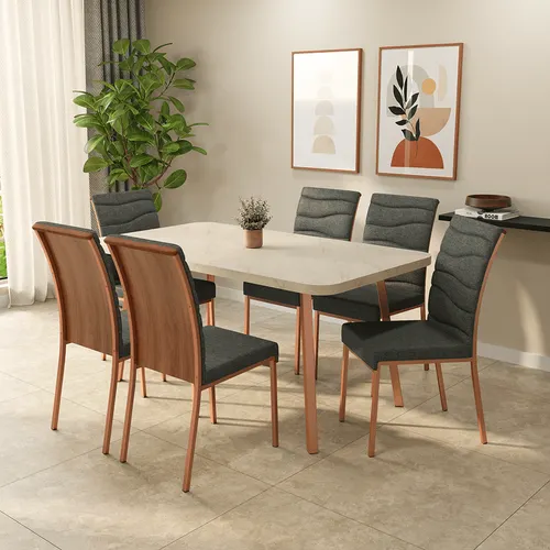 Conjunto Sala de Jantar 6 Cadeiras Humor Carraro Petra Rosê