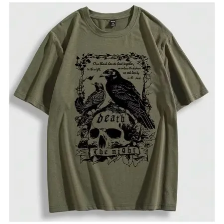 Camiseta Algodão Unissex Slogan de Corvo Caveira