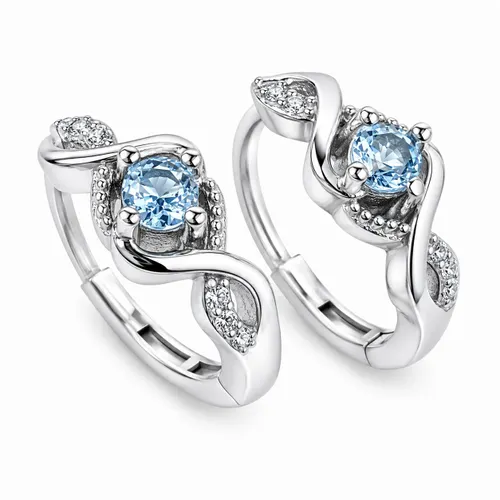 Brinco Argola Infinito Zircônia Água-Marinha e Zircônias 1,5 cm em Prata 925